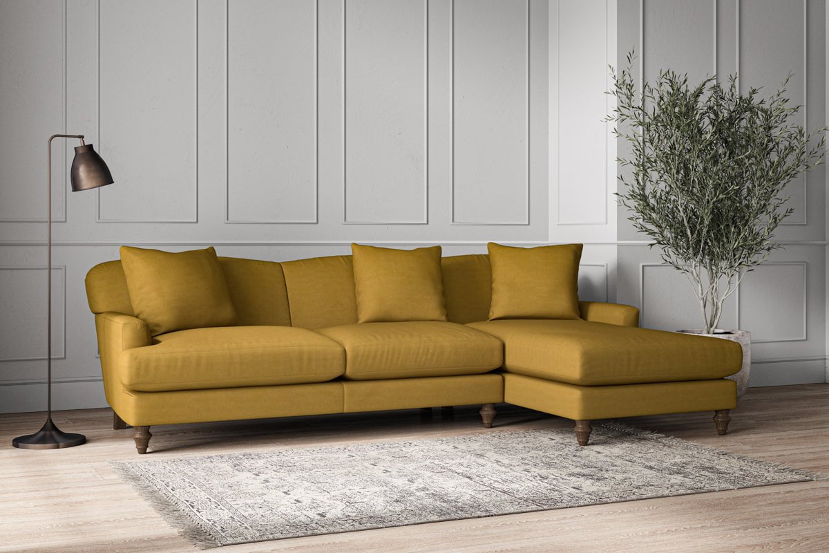 Deni Large Right Hand Chaise Sofa - Recycled Cotton Ochre