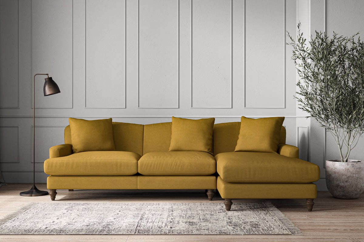 Deni Large Right Hand Chaise Sofa - Recycled Cotton Ochre