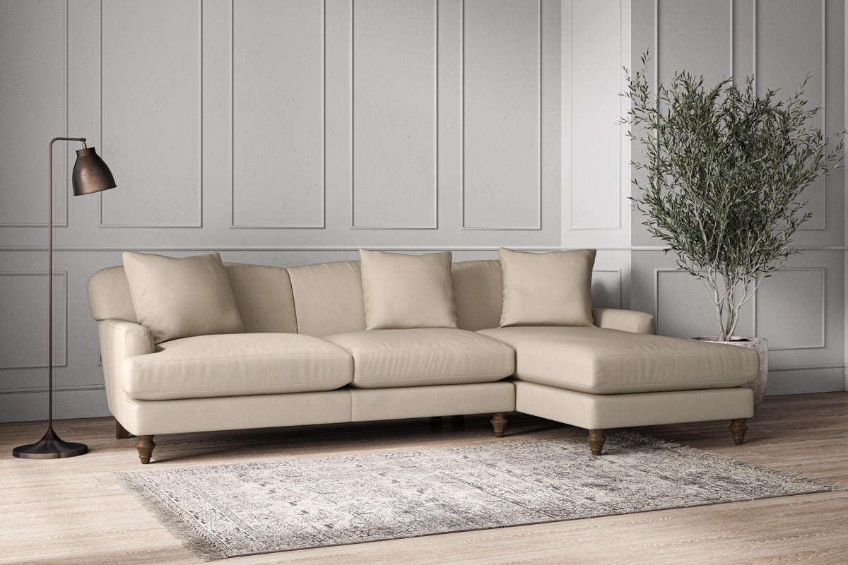 Deni Large Right Hand Chaise Sofa - Recycled Cotton Stone
